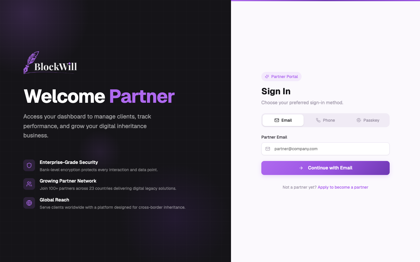Partner Portal sign-in screen